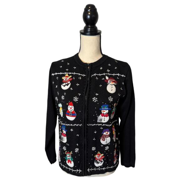 Vintage B.P. Design Christmas Sweater Beaded Applique Womens Size Medium Black - Picture 2 of 6